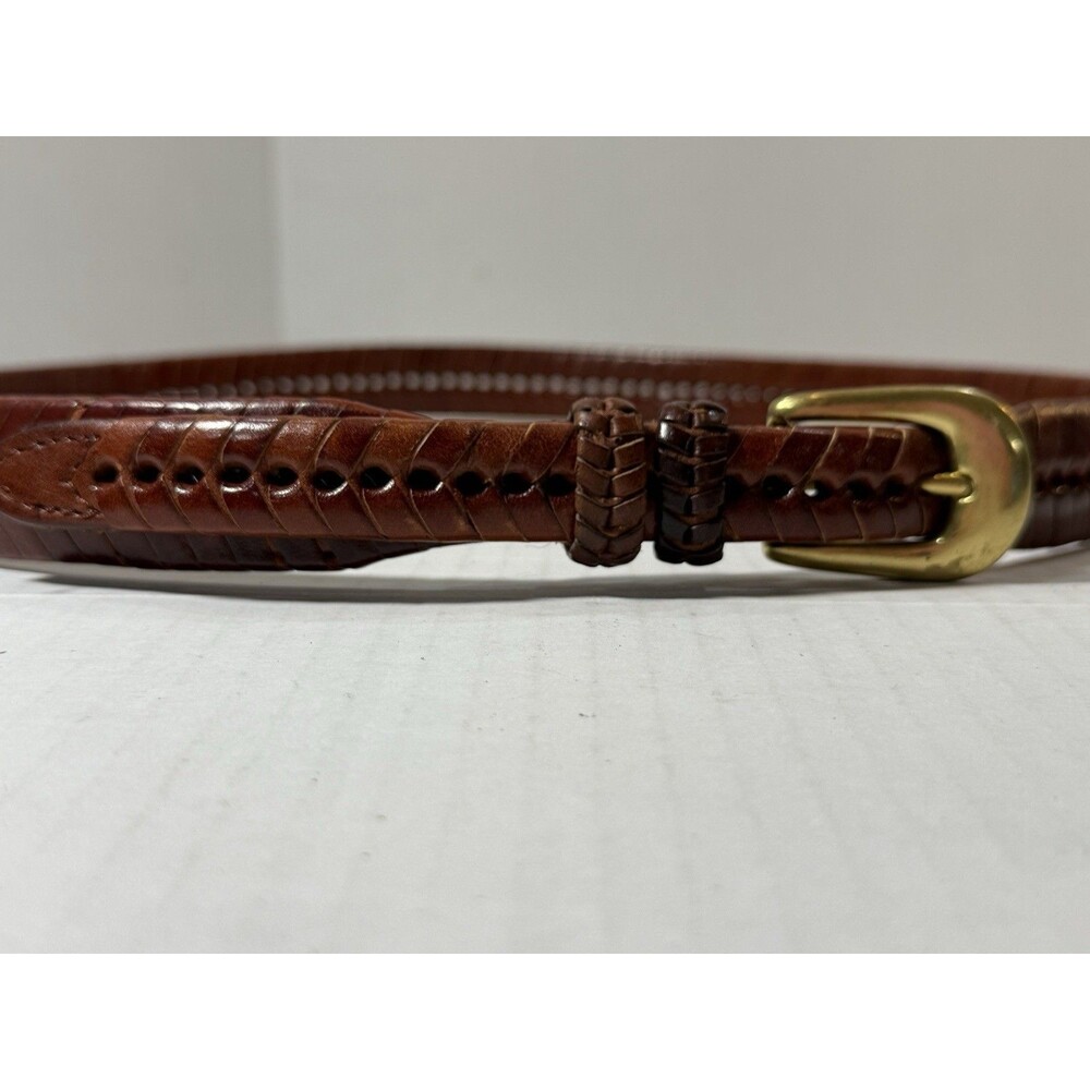 Vintage Braided Leather Belt Mens 42 Brown Gold  Brass Buckle Heritage Gentleman - Picture 12 of 16